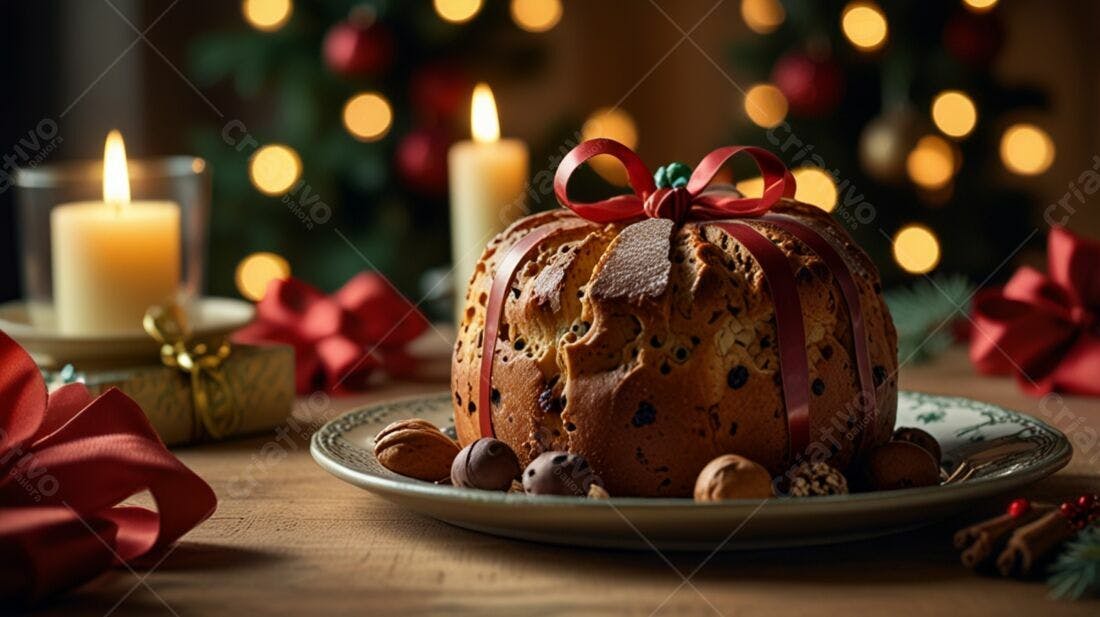 Panetone de Natal com decoração festiva