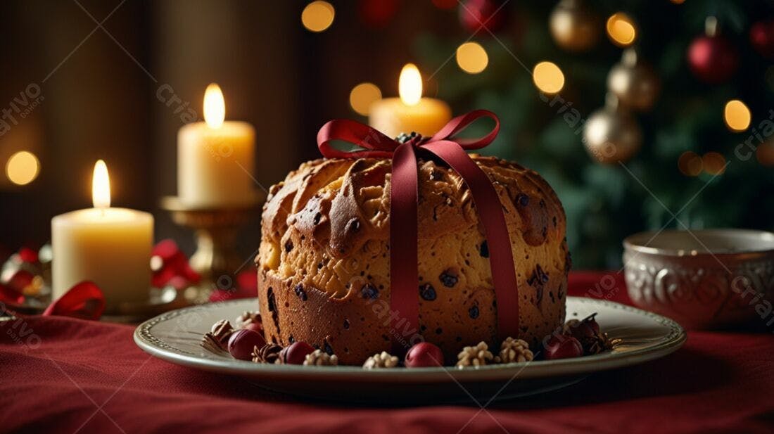 Panetone Natalino com fita vermelha