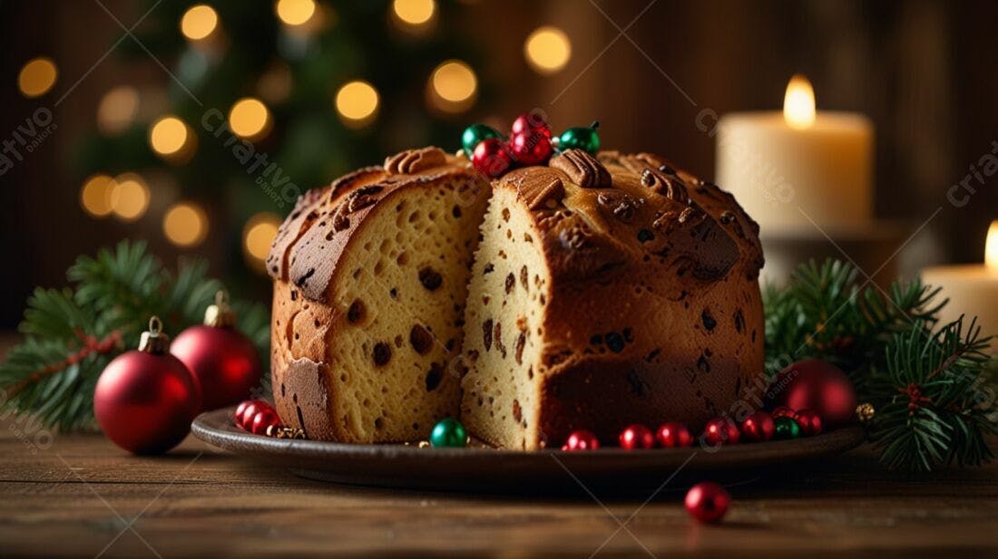 Panetone Natalino com frutas e decoração