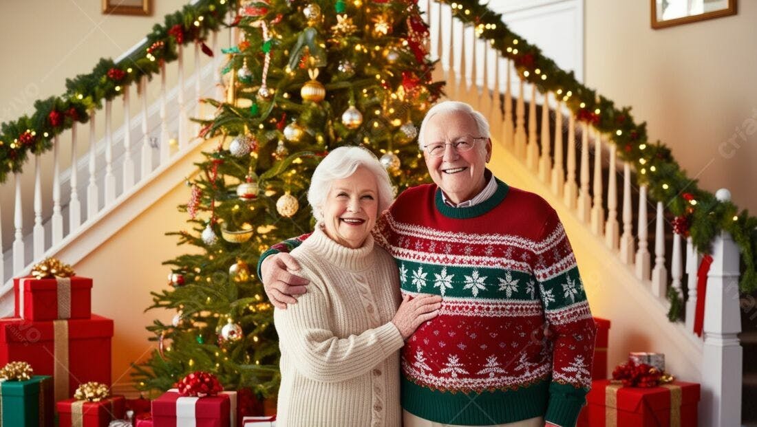 Casal Sênior Feliz Natal Árvore