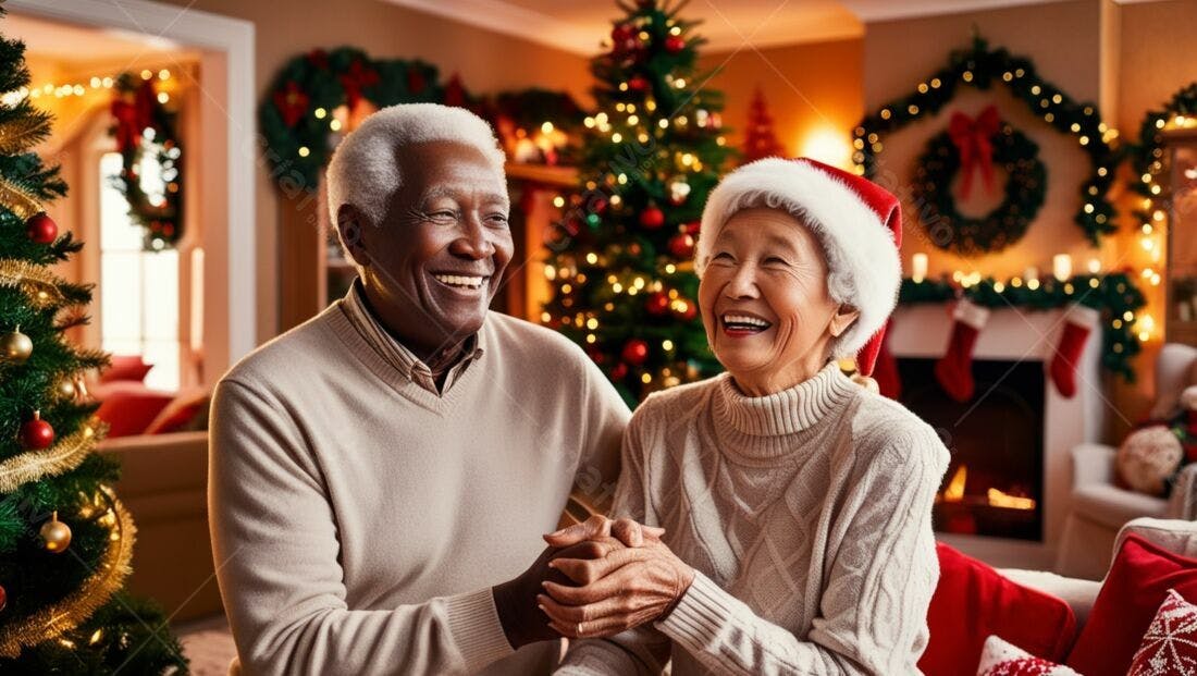 Casal Sênior Feliz Natal decoração