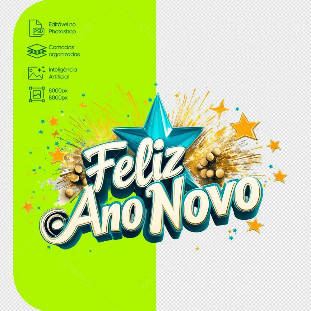 Selo 3D Feliz Ano Novo