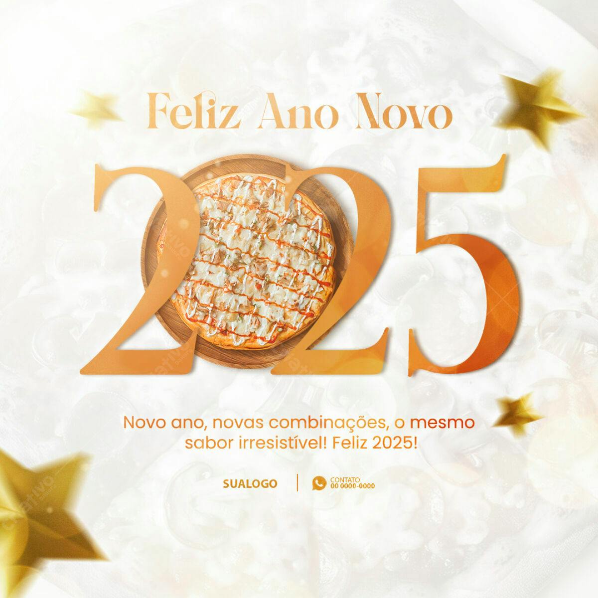 Flyer Feliz Ano Novo com Pizza PSD Editável