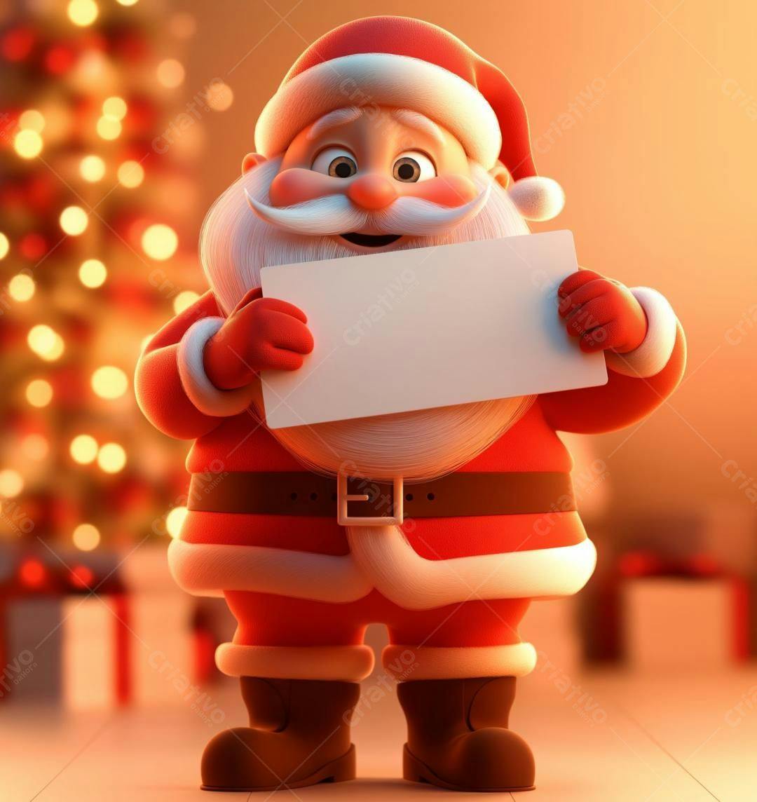 Papai Noel alegre segurando cartaz natalino