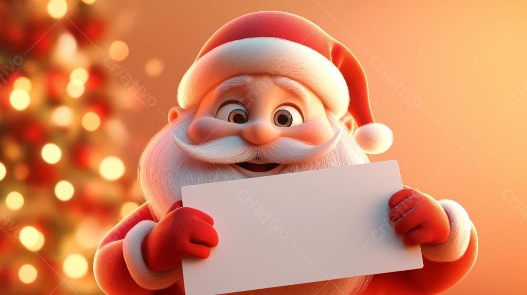 Papai Noel com cartaz Natalino