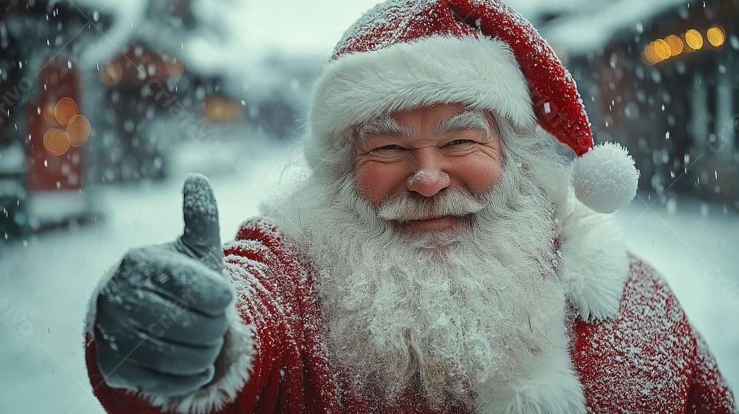 Papai Noel na neve dando joinha Natal