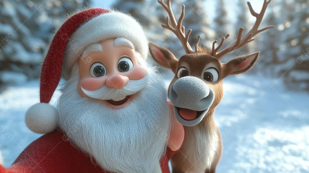 Papai Noel e rena selfie natalina