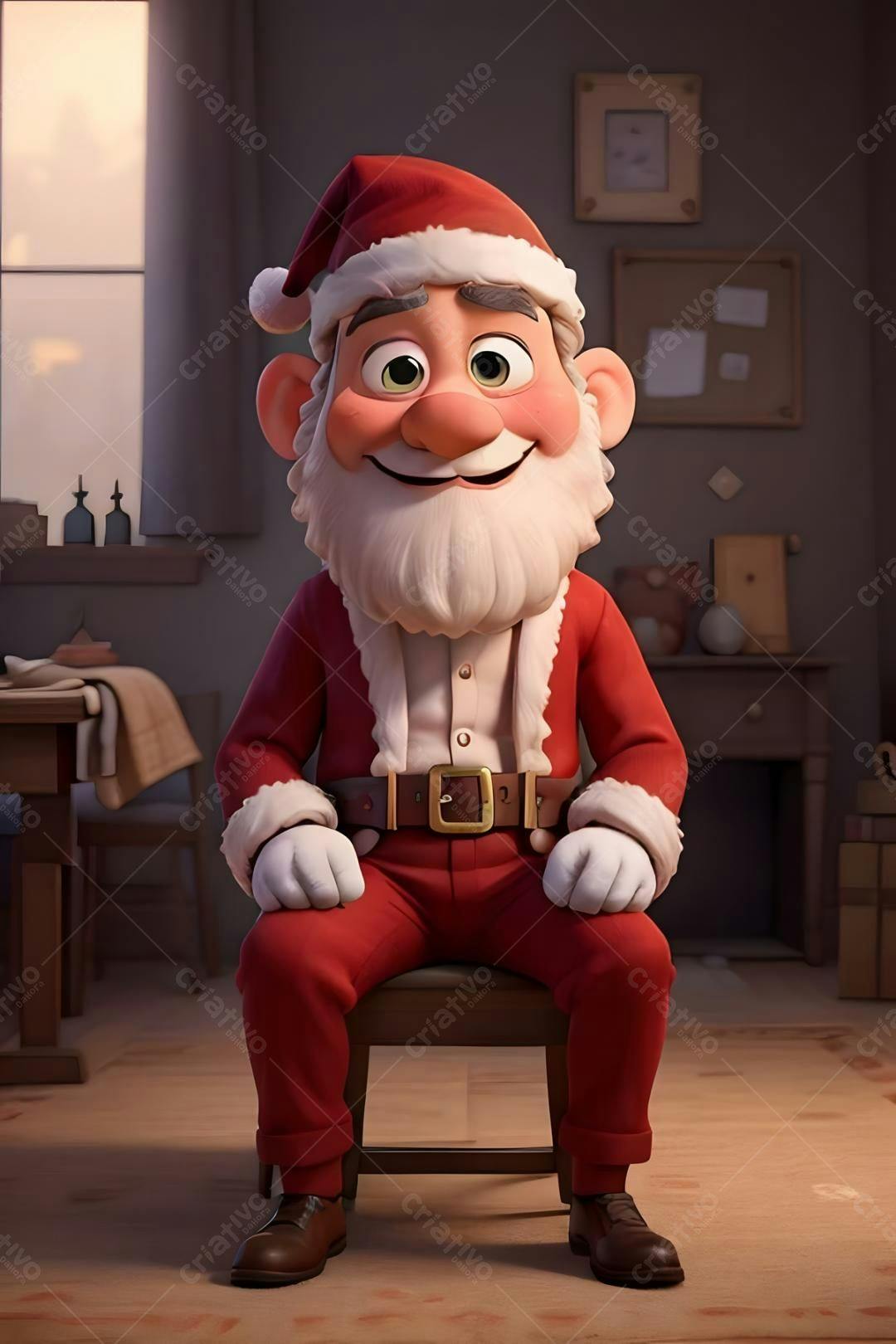 Papai Noel animado sentado em cadeira