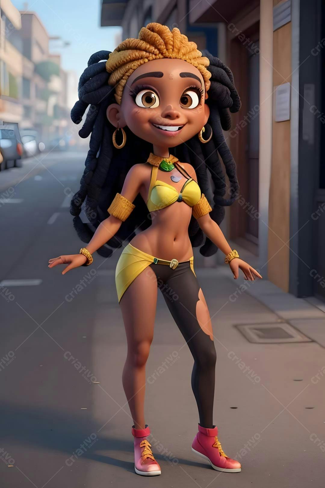 Menina animada estilo cartoon em rua
