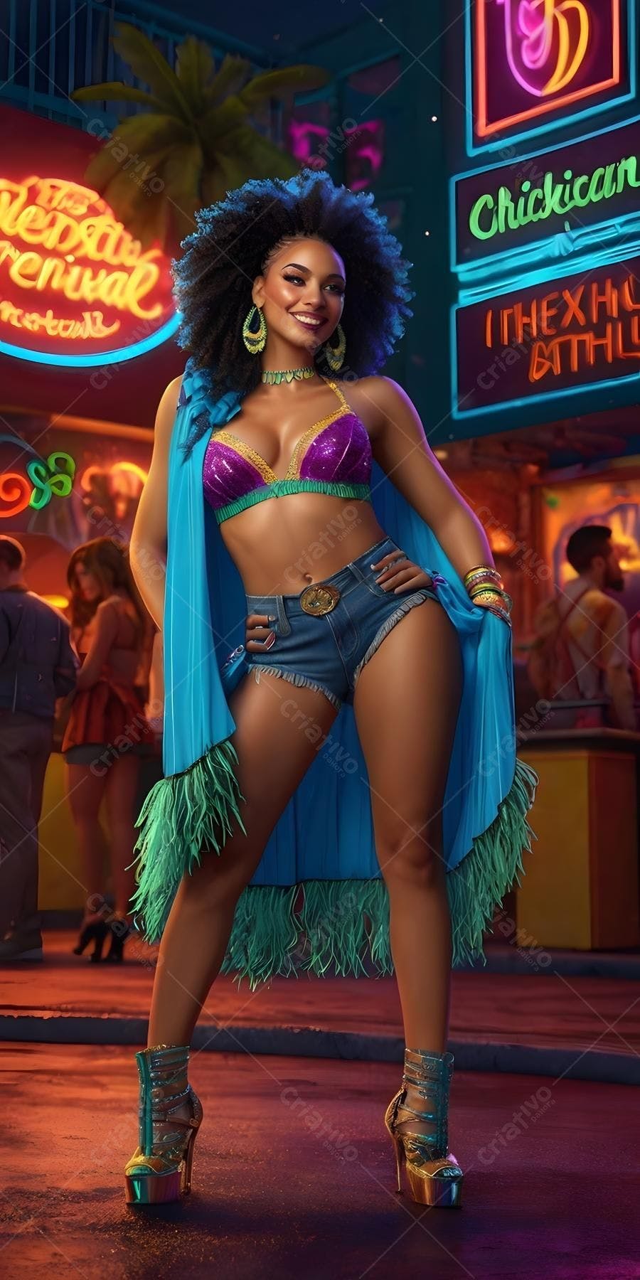 Modelo Afro-latina em Carnaval noturno