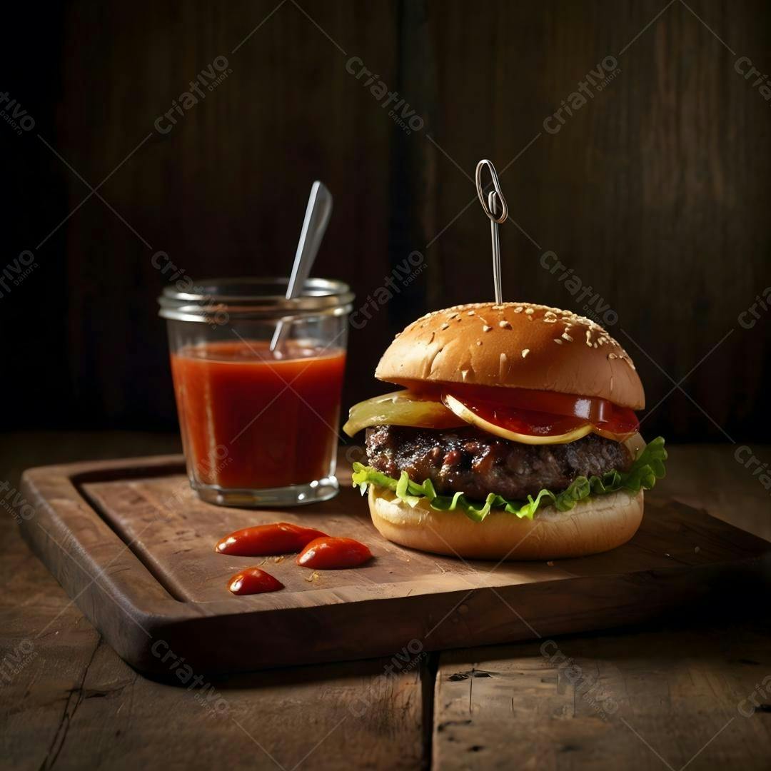 Hambúrguer suculento com molho de tomate