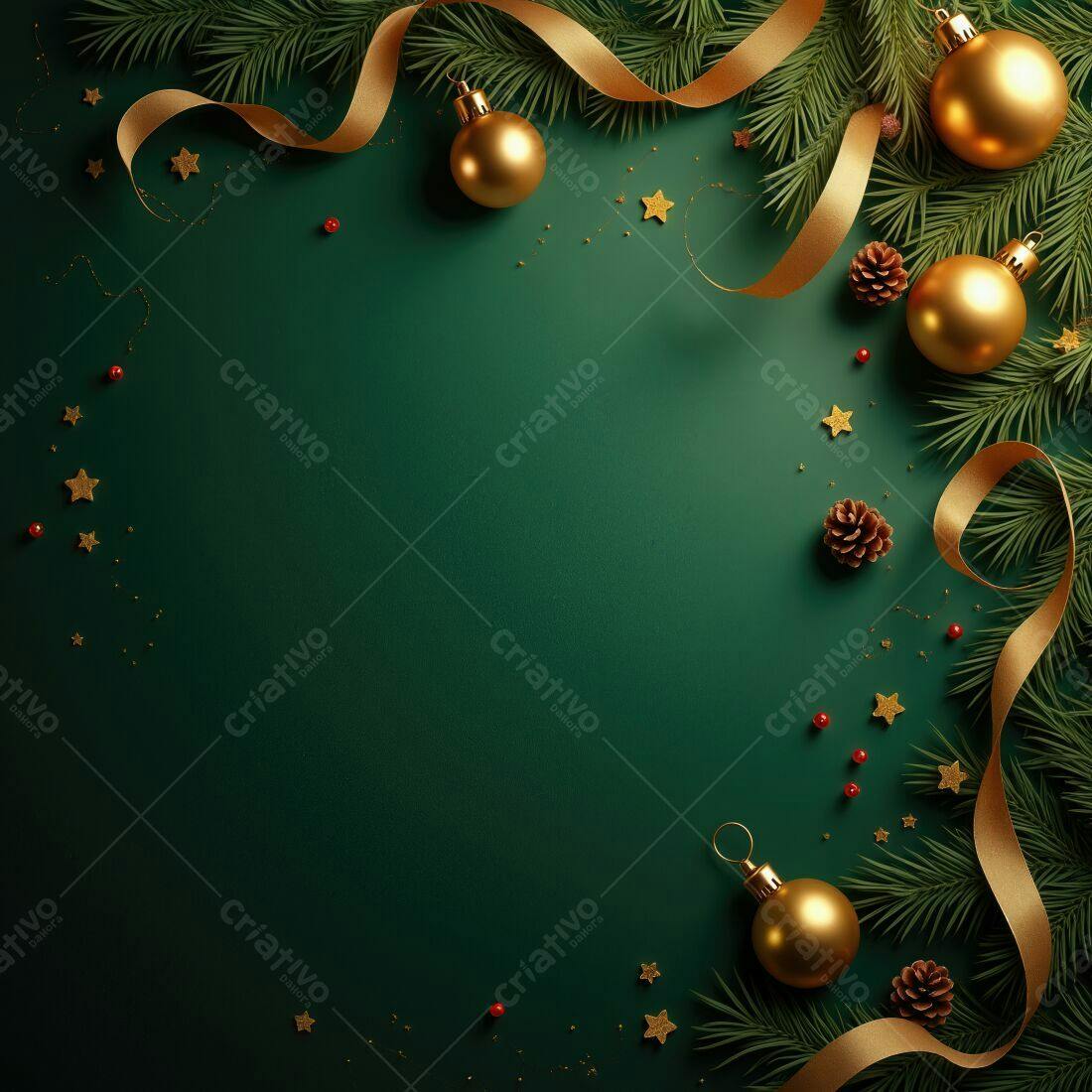 Enfeites de Natal Dourados em Verde Escuro