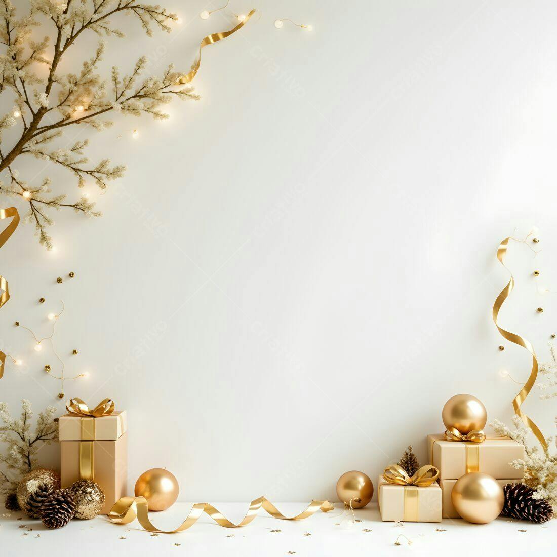 Presentes de Natal Dourados e decoração