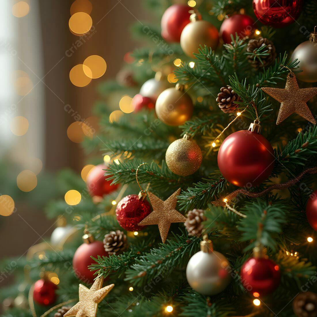 Árvore de Natal decorada vermelho dourado