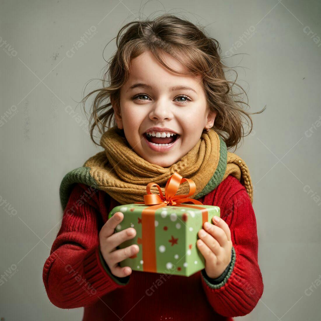 Menina feliz com presente de Natal