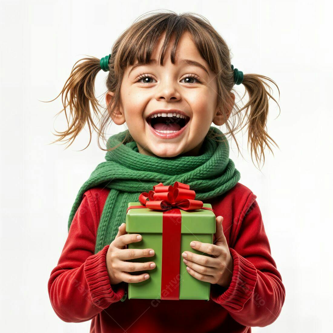 Menina feliz com presente de Natal