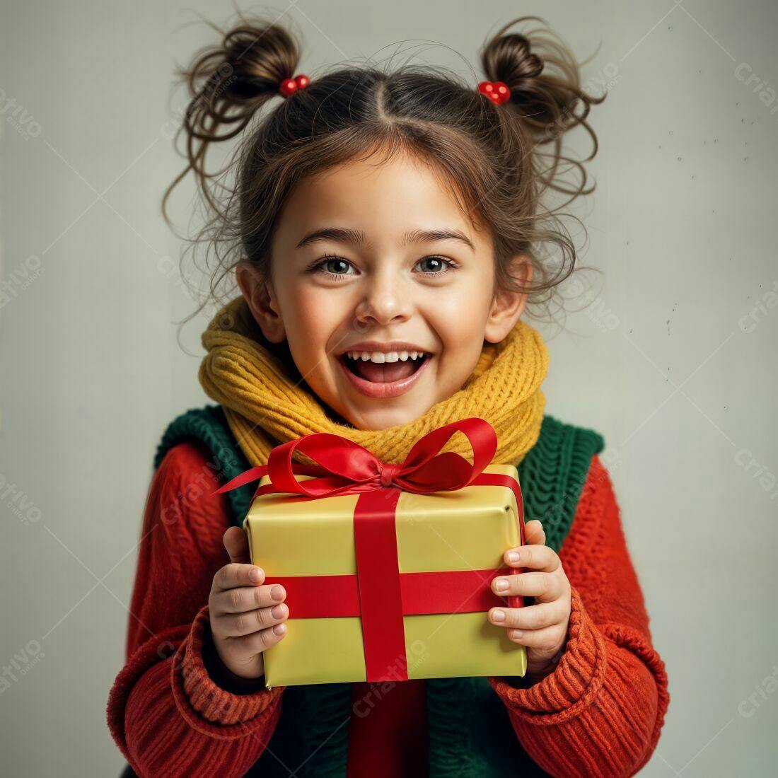 Menina feliz com presente de Natal