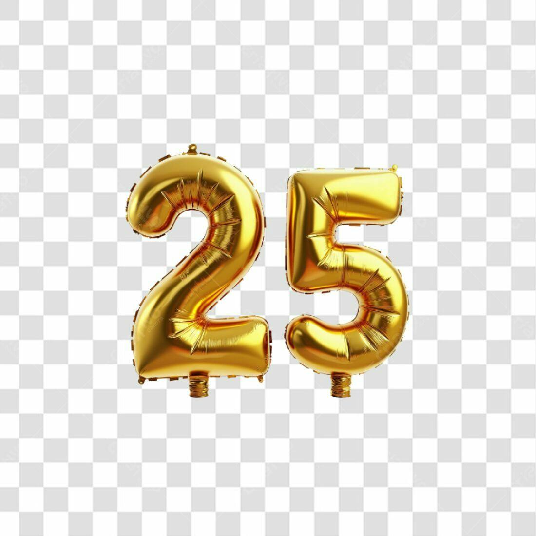 Balões numerais 25 anos PNG com fundo transparente