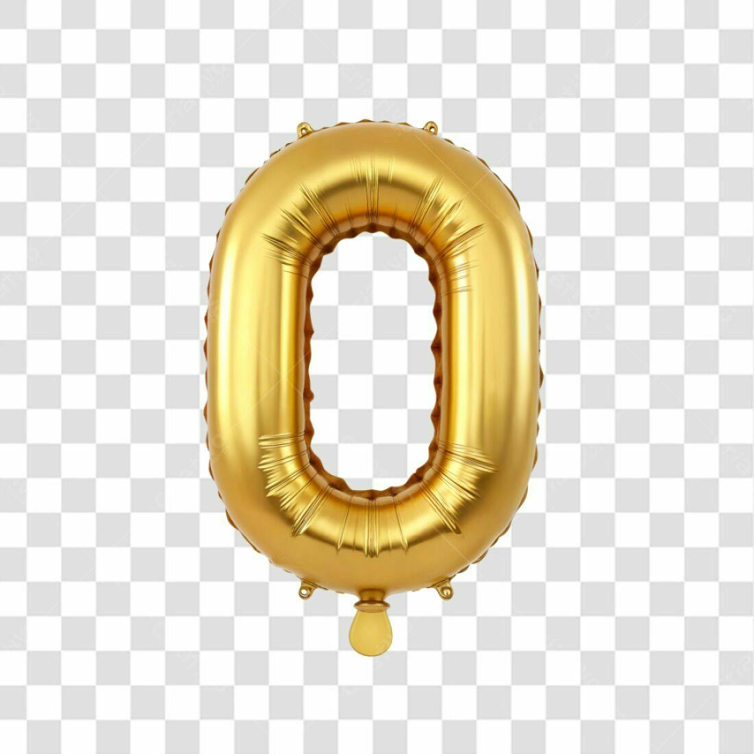 Balão Número Zero Dourado PNG com fundo transparente