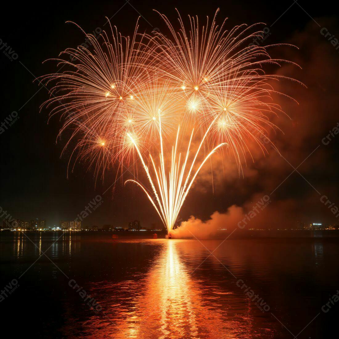 Fogos de artifício laranja sobre a água à noite