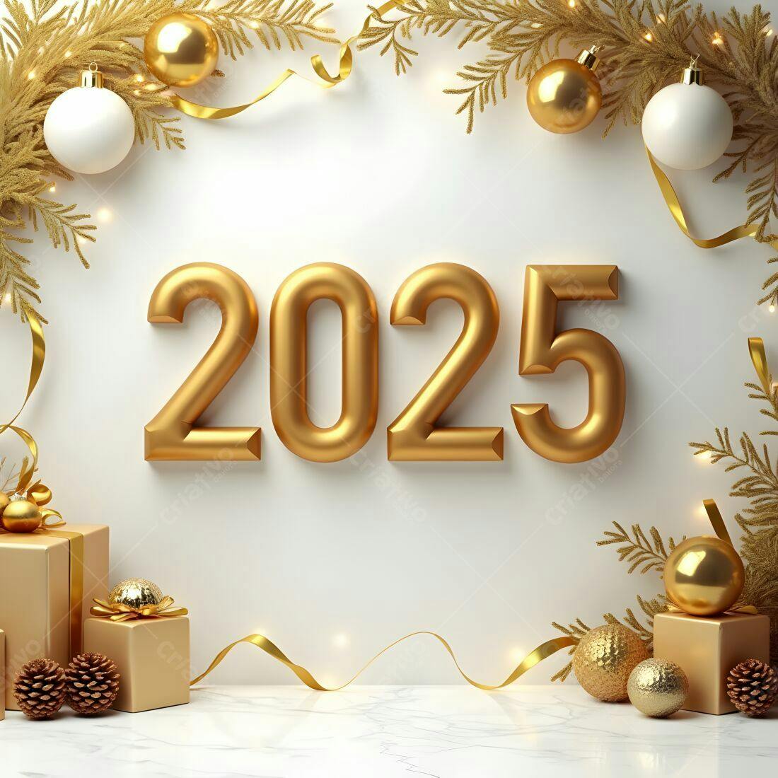 Ano Novo 2025 decoração dourada