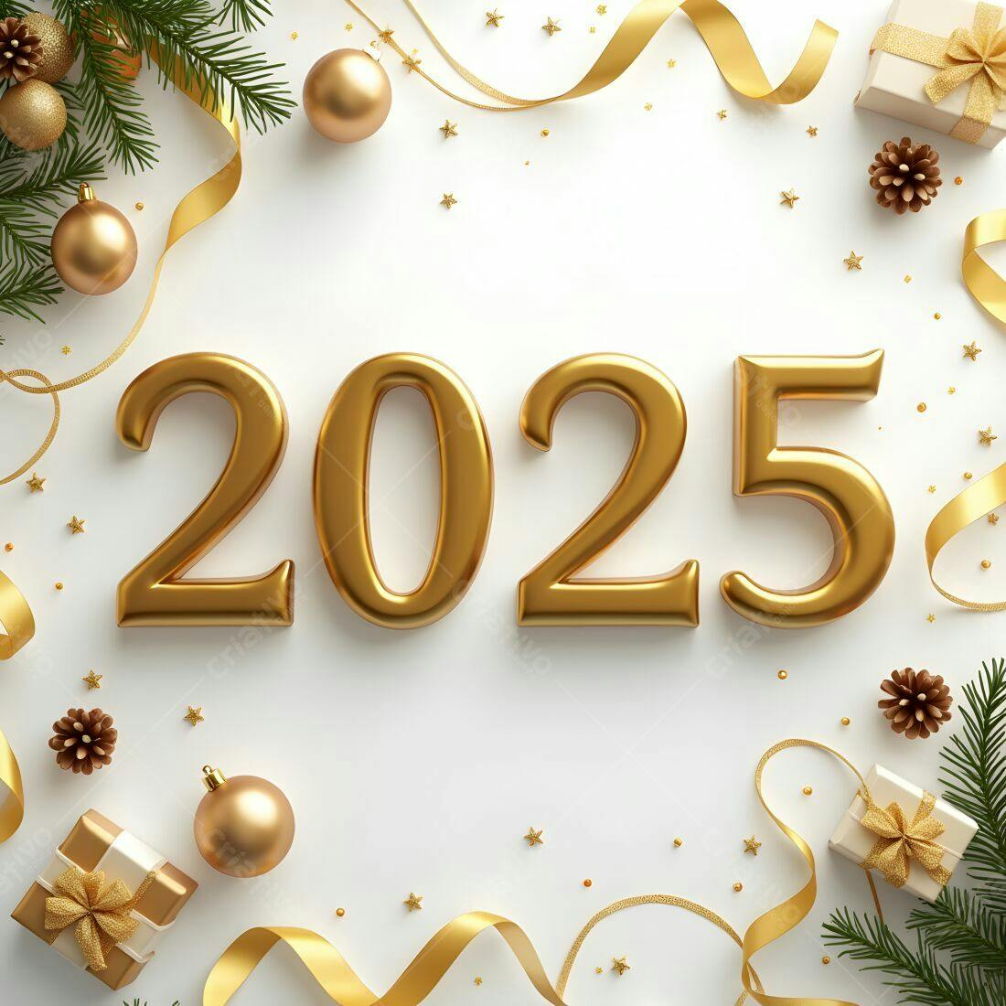 Ano Novo 2025 decoração dourada