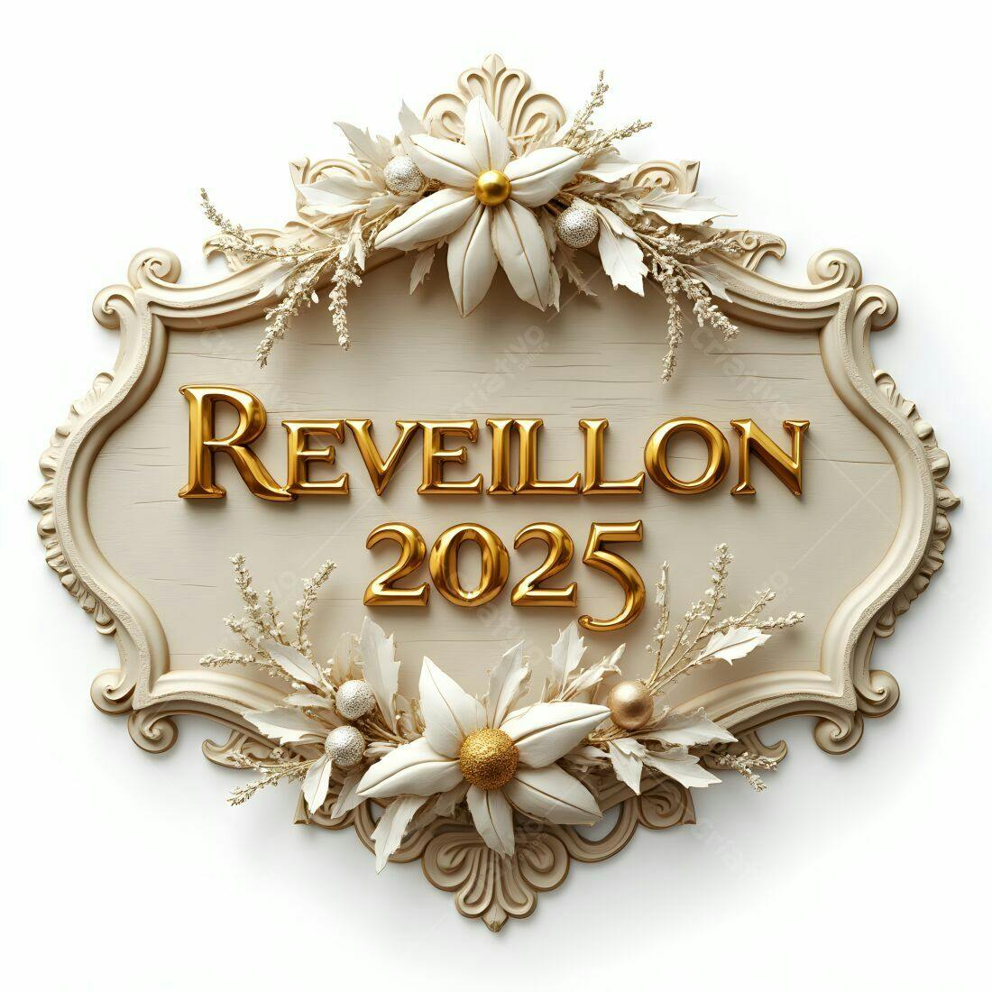 Placa Réveillon 2025 com flores