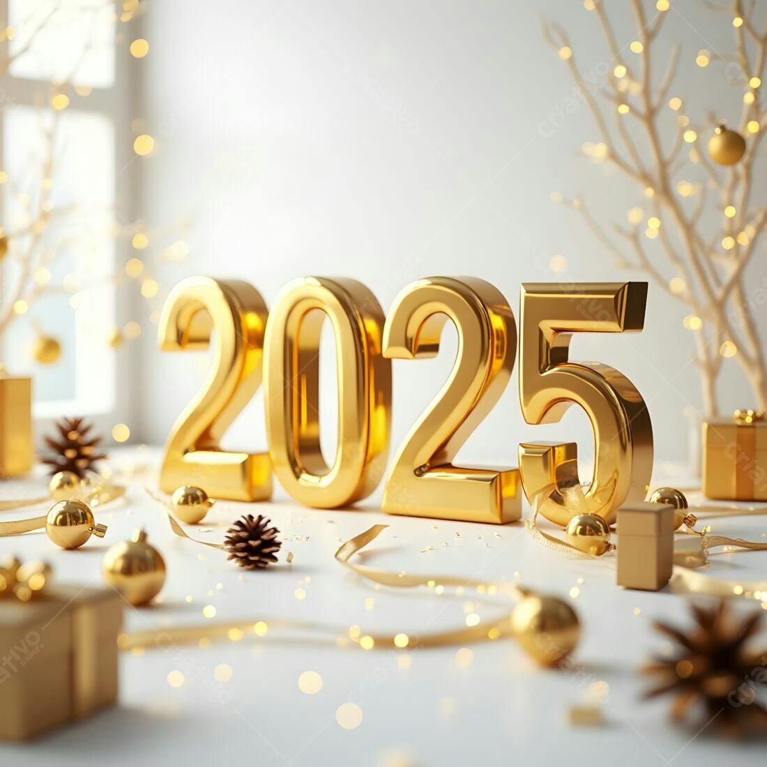 Ano Novo 2025 decoração dourada