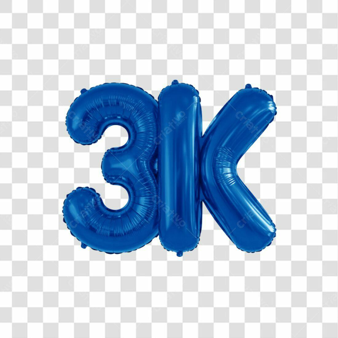 Icone 3k Seguidores Balões Azul PNG com fundo transparente