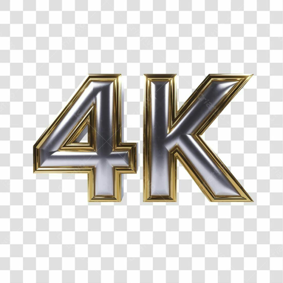 Icone 4K prata e dourado PNG com fundo transparente