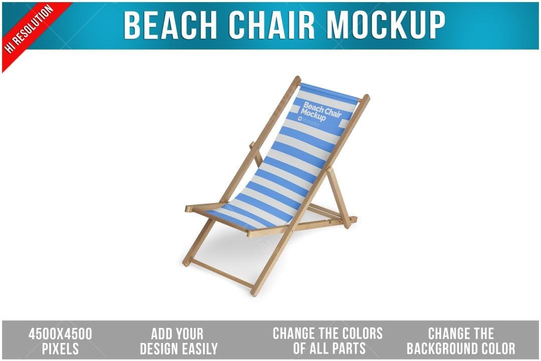 Mockup Cadeira de Praia: Design Moderno em Azul e Branco
