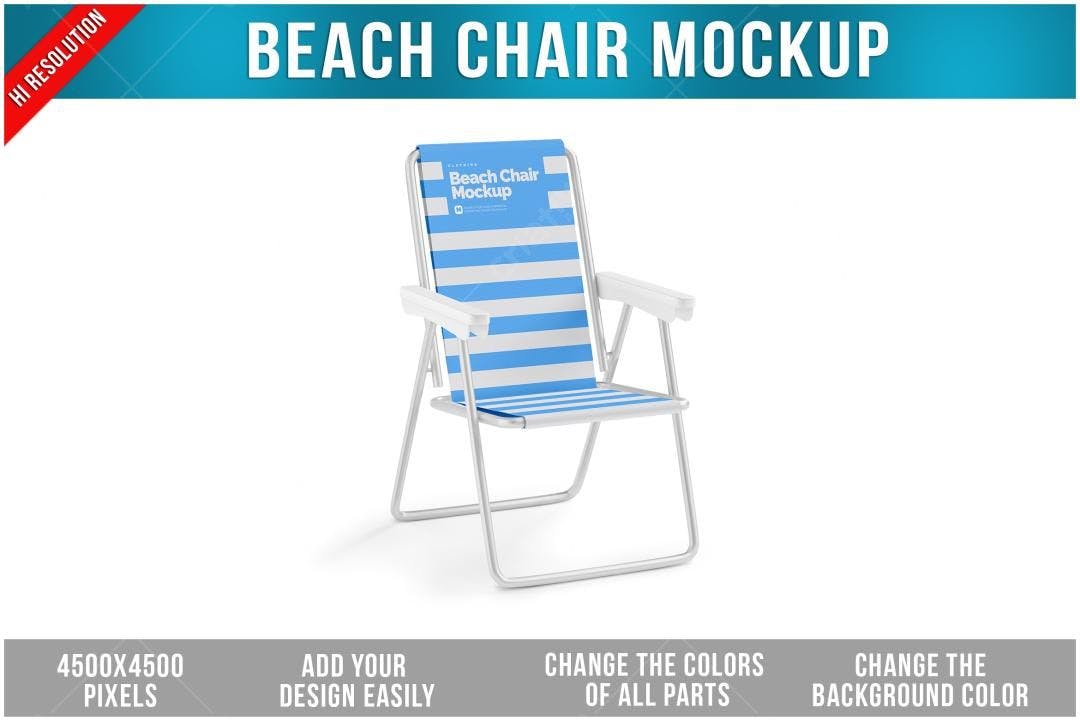 Mockup Cadeira de Praia: Azul e Branco, Estilo Verão