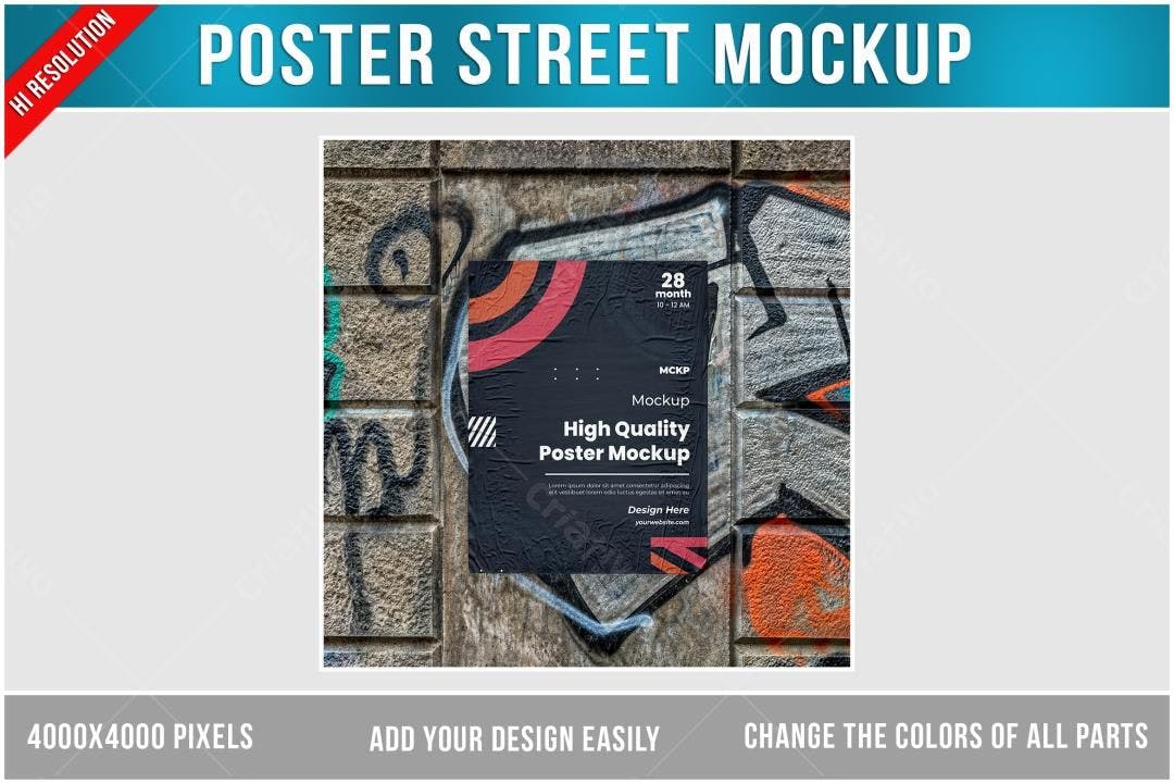 Mockup de Poster em Parede com Grafite - Estilo Urbano