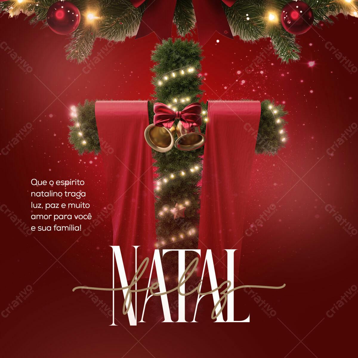 Postagem de Natal com Cruz de Pinheiro PSD Editável
