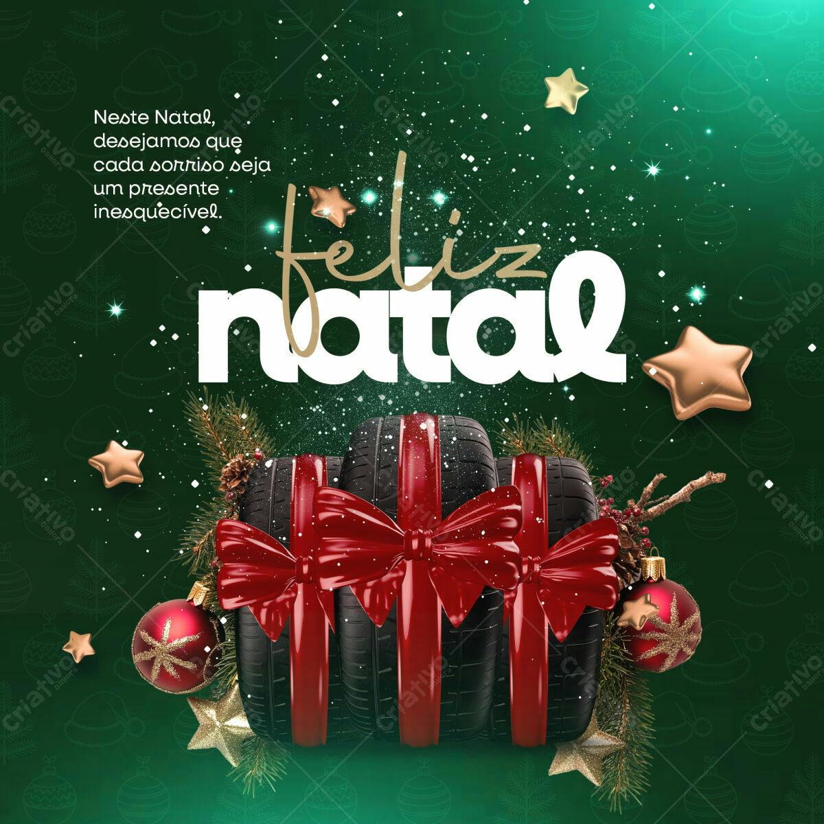 Postagem de Natal com Pneus de Presente PSD Editável