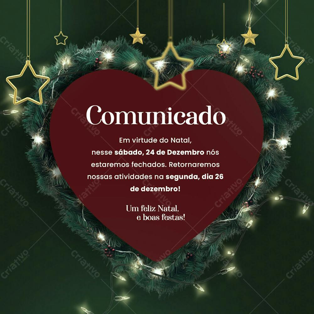 Comunicado De Natal 25 De Dezembro Social Media Psd Editável