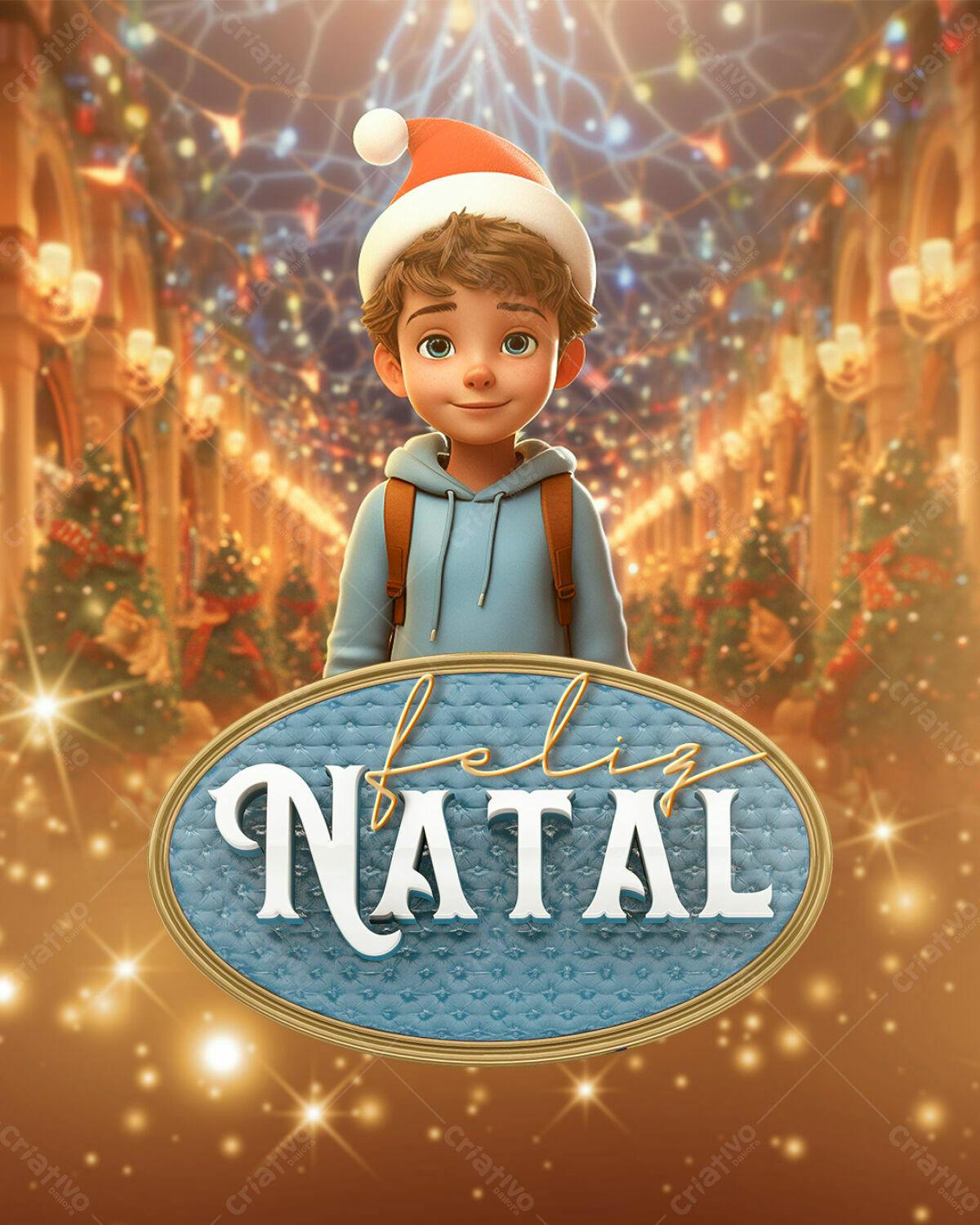Postagem de Natal com Menino 3D PSD Editável