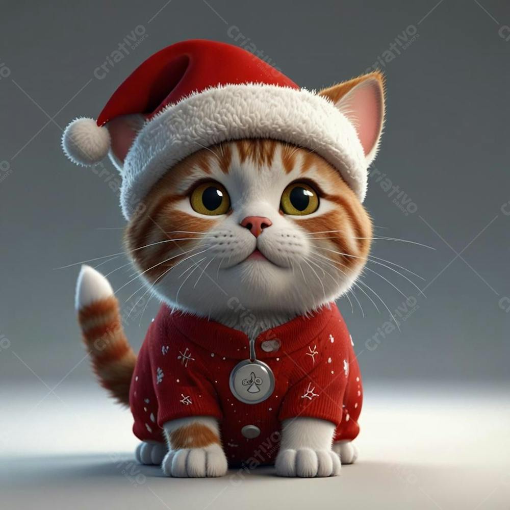 Um Gato Laranja Com Chapéu De Papai Noel Sentado No Chão