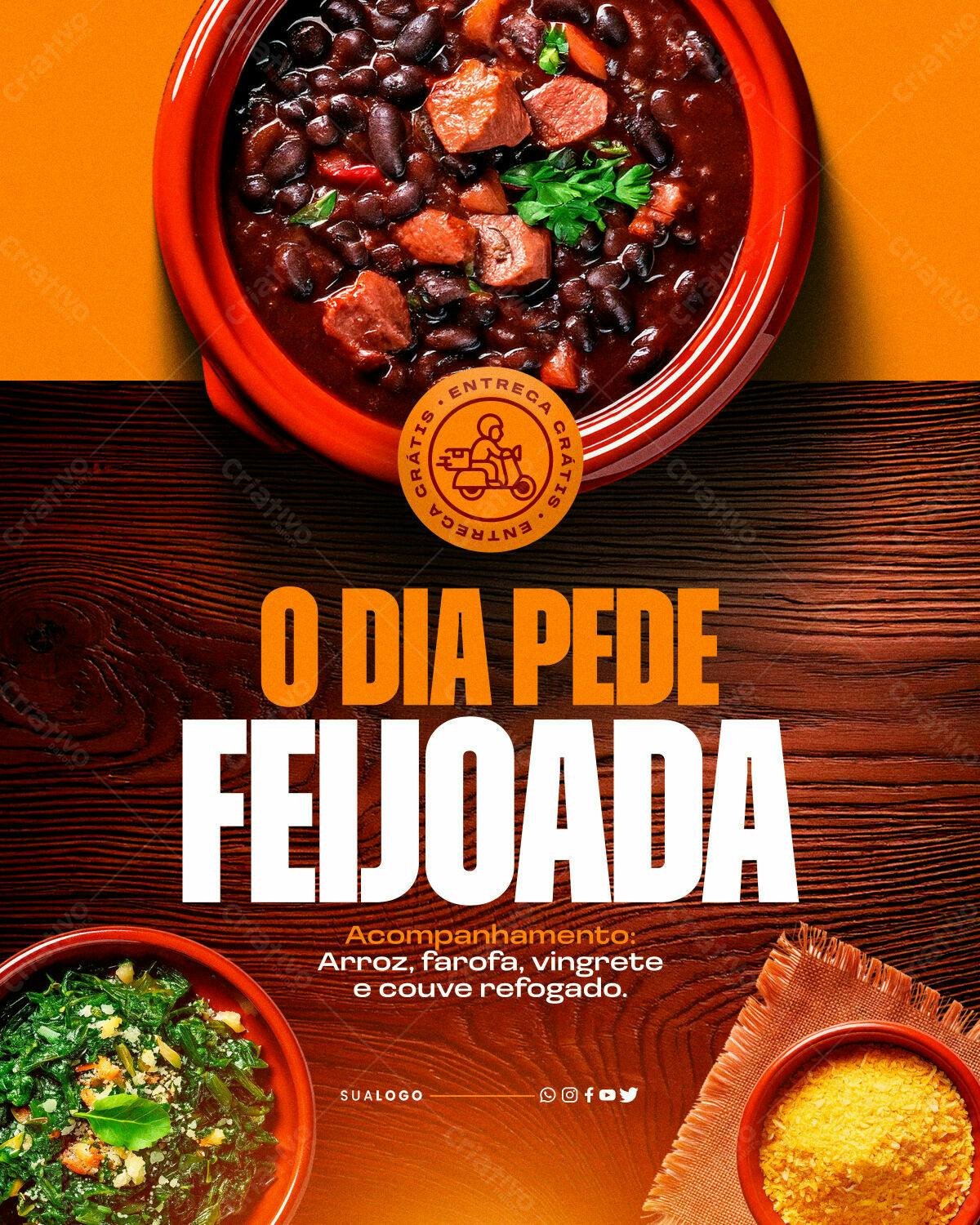 PSD Flyer Feijoada com Entrega Grátis - Cardápio Restaurante