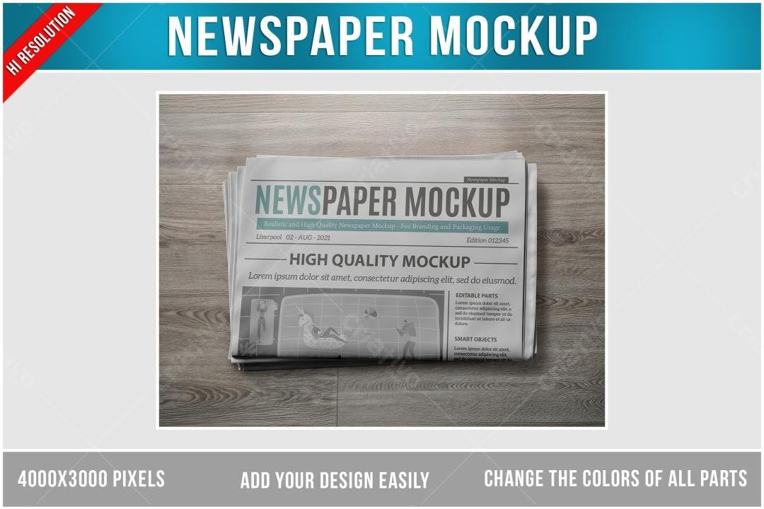 Mockup Jornal Realista em Mesa de Madeira