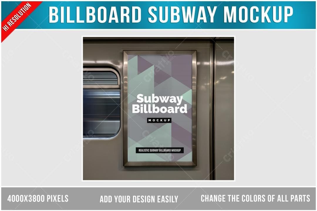 Mockup Realista de Painel Publicitário em Metrô