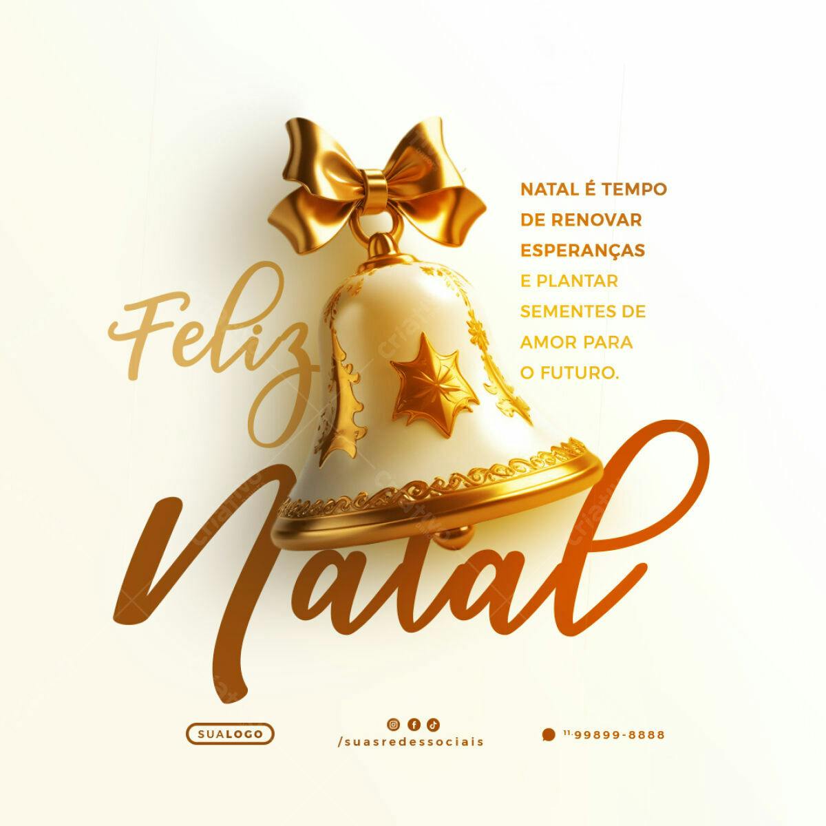 Postagem Natalina com Sino Dourado PSD Editável