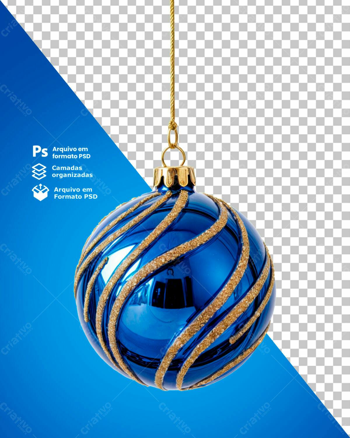 Enfeite de Natal Azul e Dourado PSD Editável