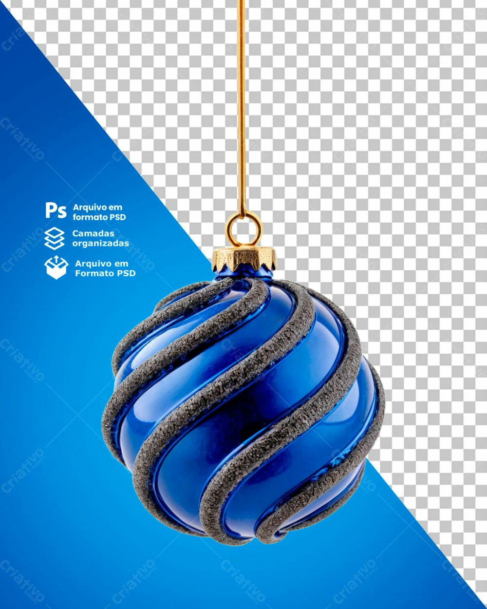 Bolinha De Natal Azul Desenho Em Espiral Escuro Elemento 3D Psd Editável