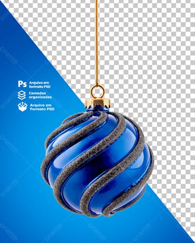 Bolinha De Natal Azul Desenho Em Espiral Escuro Elemento 3D Psd Editável