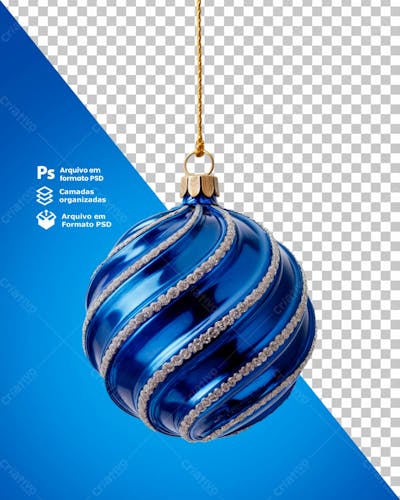Bolinha De Natal Azul Desenho Em Espiral Prateado Elemento 3D Psd Editável 02
