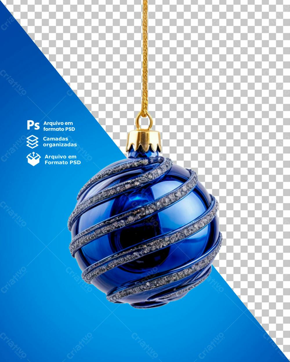 Bolinha De Natal Azul Desenho Em Espiral Prateado Elemento 3D Psd Editável 03