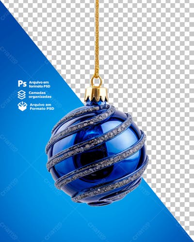 Bolinha De Natal Azul Desenho Em Espiral Prateado Elemento 3D Psd Editável 03