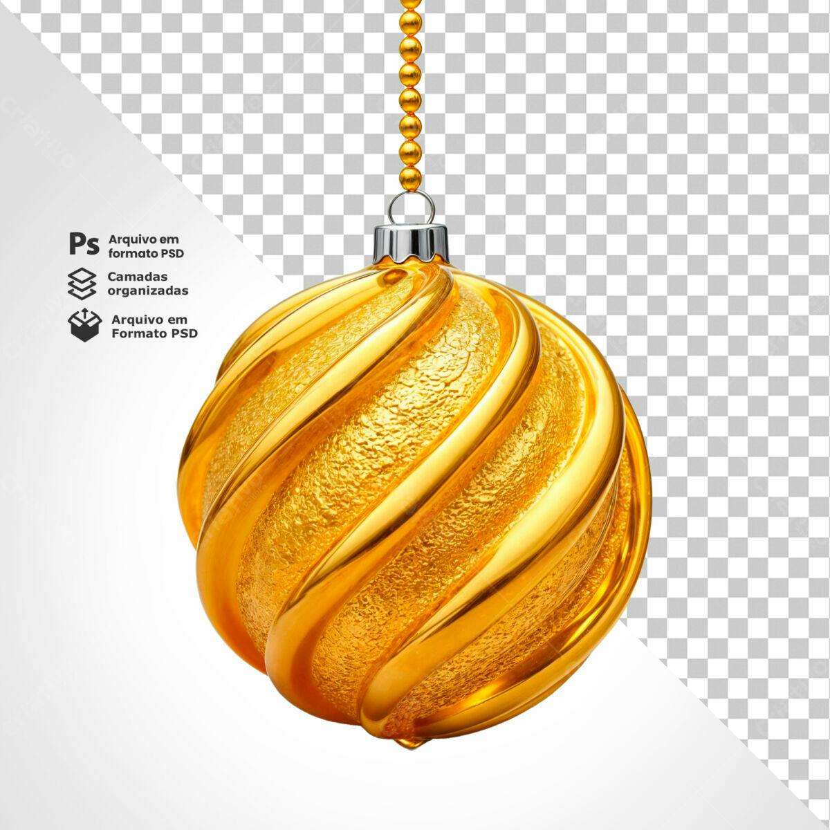 Enfeite de Natal Dourado PSD Editável