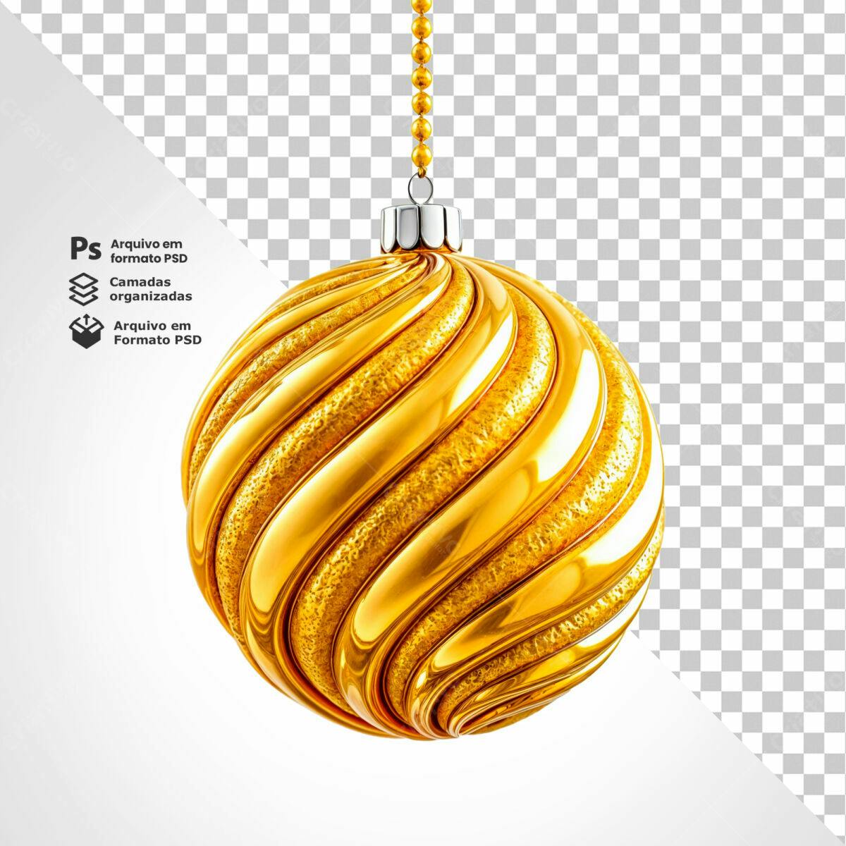 Enfeite de Natal Dourado PSD Editável